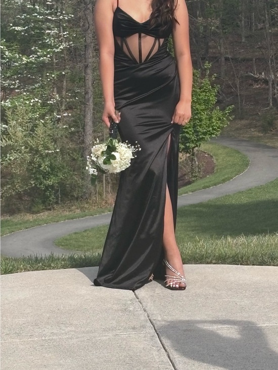 Dresses & Skirts - Elegant Black Evening Gown with Sheer Inset and Side Slit